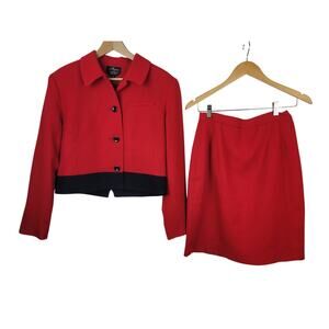 Alanni By Donny Brook Clueless 2 Pc 100% Wool Blazer Skirt Set Women's Red 12